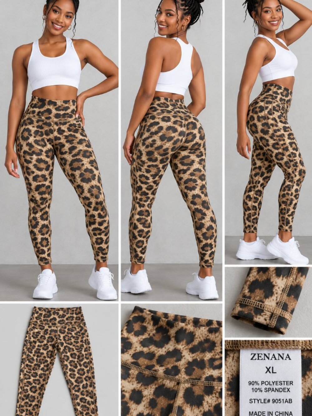 Zenana Brown Black Leopard Print High-Waisted Leggings S M L XL NWT
